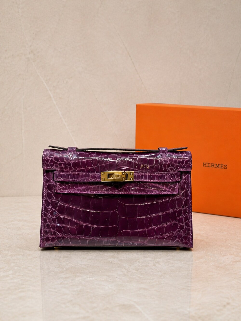Hermes Purple Crocodile Leather Clutch | Kelly Pochette